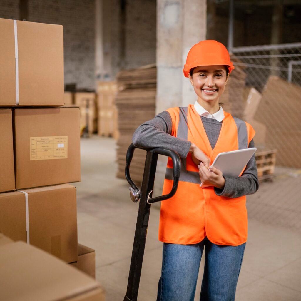woman wearing safety cap work