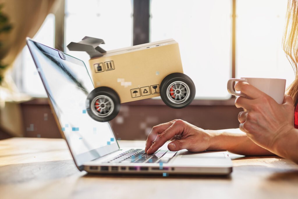 woman does shopping through e commerce online shop. concept of fast delivery